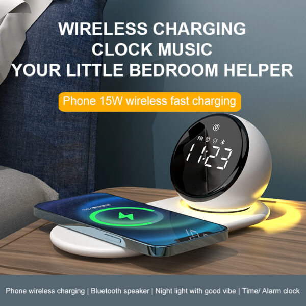 Multifunction RGB Desk Lamp, Alarm, BT Speaker & 15W Wireless Charger - Image 4