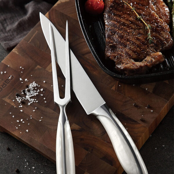 Stainless Steel Meat Fork Bread Carving Fork and Knife Set - Image 3