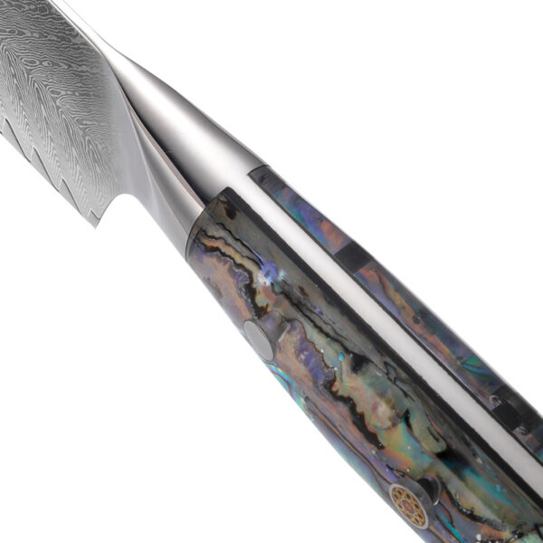 Custom Damascus Steel Santoku Knife Set with Abalone Handle - Image 4