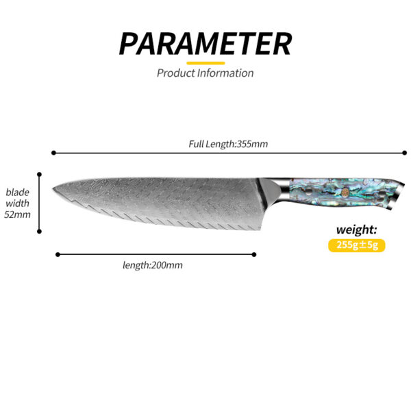 Custom Damascus Steel Santoku Knife Set with Abalone Handle - Image 2