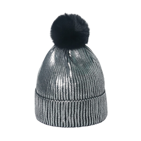 Gold Shiny Pom Pom Earflap Beanie - Warm Wool Hat - Image 5