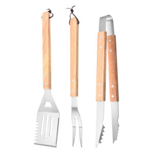 4-Piece Stainless Steel BBQ Tool Set with Wooden Handle