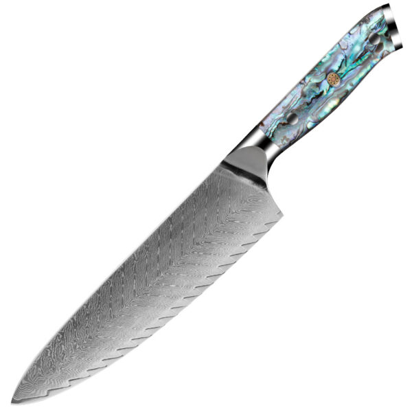 Custom Damascus Steel Santoku Knife Set with Abalone Handle