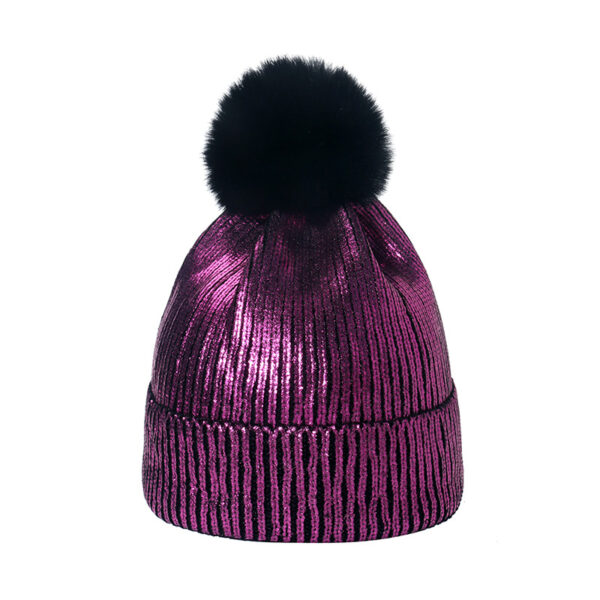 Gold Shiny Pom Pom Earflap Beanie - Warm Wool Hat - Image 4