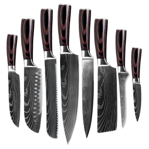 High Quality Sharp 8PCS Laser Damascus Stainless Steel Kitchen Knife Set - Image 3