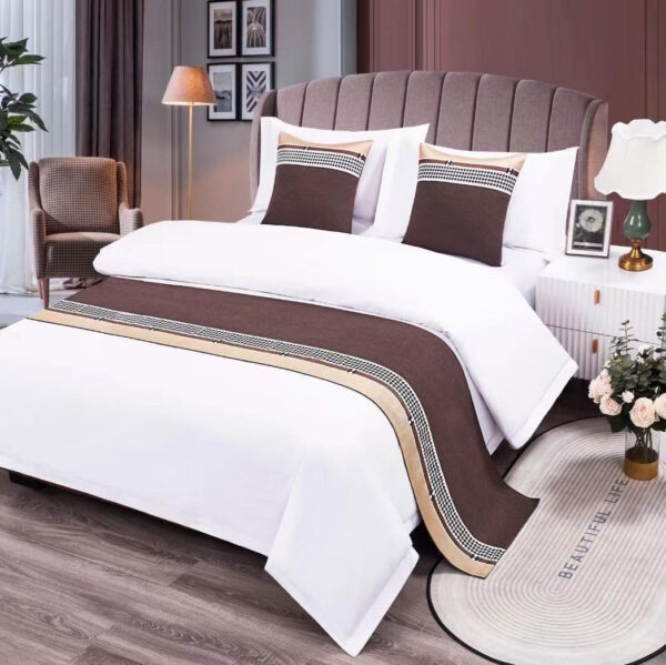 custom logo 100% cotton white bed linen 3cm striped hotel bedding set - Image 5