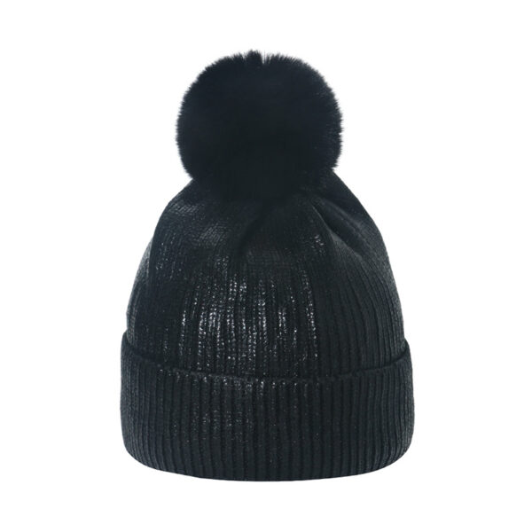 Gold Shiny Pom Pom Earflap Beanie - Warm Wool Hat - Image 3
