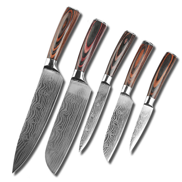 High Quality Sharp 8PCS Laser Damascus Stainless Steel Kitchen Knife Set - Image 5