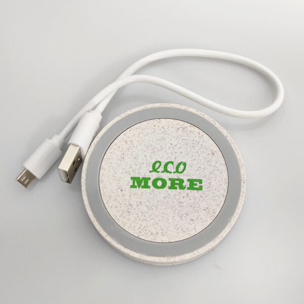Wheat Straw Q5 Wireless Charger - 15W, Logo Print, Mini Round Cake Style - Image 4