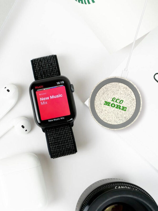 Wheat Straw Q5 Wireless Charger - 15W, Logo Print, Mini Round Cake Style - Image 2