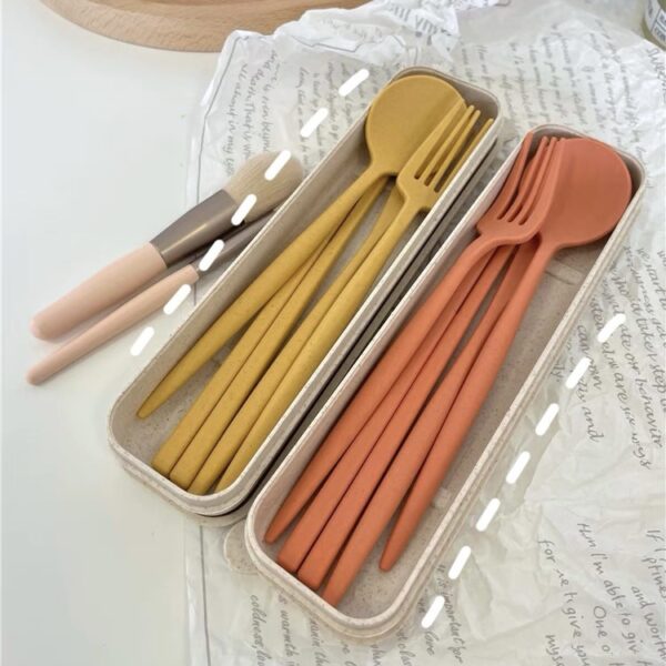 Eco Wheat Straw Cutlery Set - Portable, Outdoor, Student Travel - Image 2