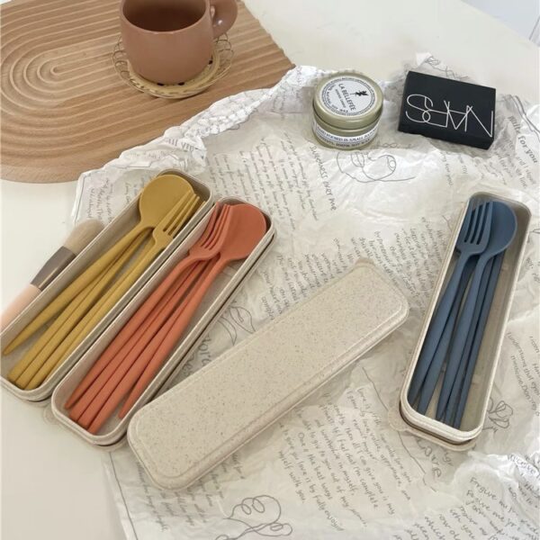 Eco Wheat Straw Cutlery Set - Portable, Outdoor, Student Travel - Image 3