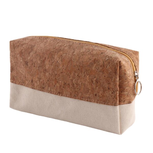 Cotton Canvas Wash Bag - Wood Grain, Travel, Eco Cork Cosmetic Set - Image 3