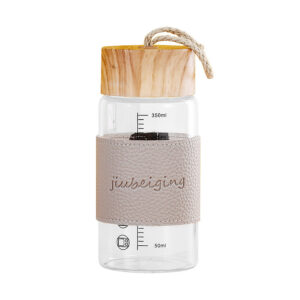 Cute Wood Grain Glass Water Bottle - Silicone Sleeve