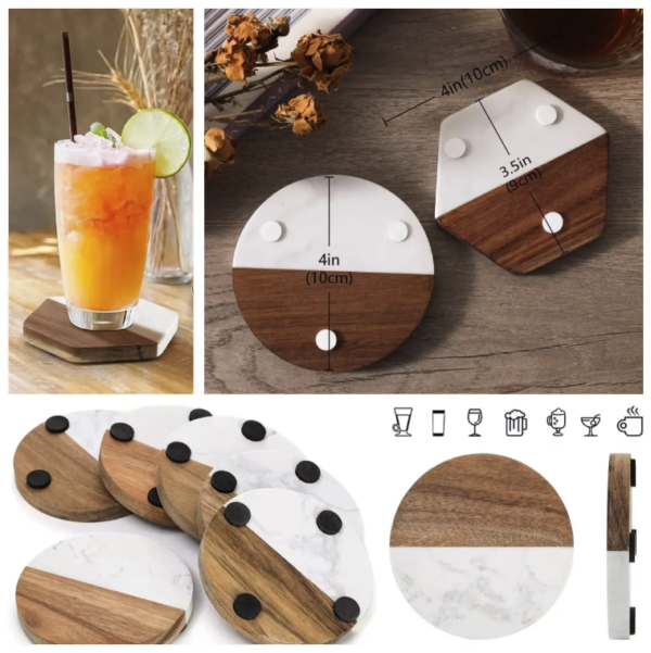 High quality hot selling natural gray stone marble circular acacia wooden coasters - Image 5