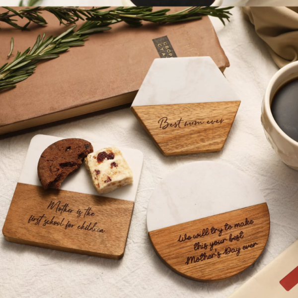 High quality hot selling natural gray stone marble circular acacia wooden coasters - Image 3