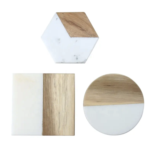 High quality hot selling natural gray stone marble circular acacia wooden coasters - Image 4