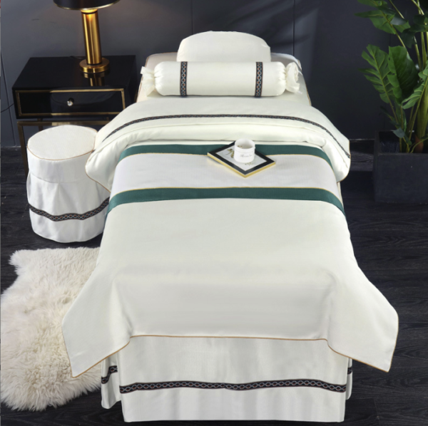 High-End Salon Massage Bed Cover Set - 4-Piece Cotton Linen - Image 2