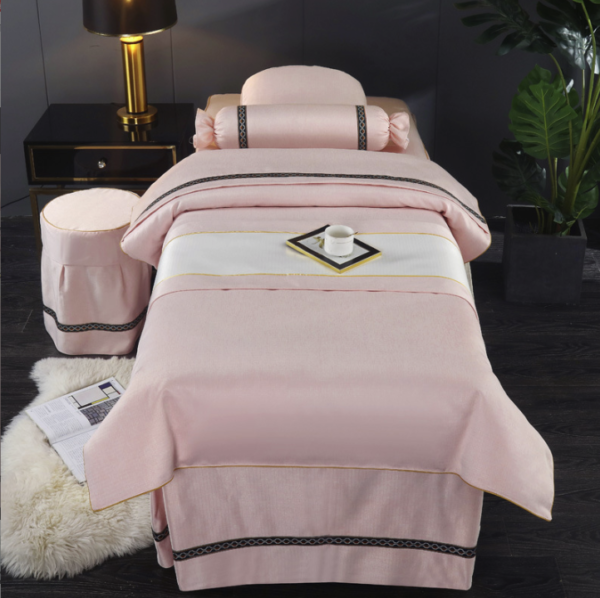 High-End Salon Massage Bed Cover Set - 4-Piece Cotton Linen - Image 3