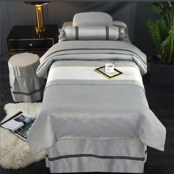 High-End Salon Massage Bed Cover Set - 4-Piece Cotton Linen - Image 6