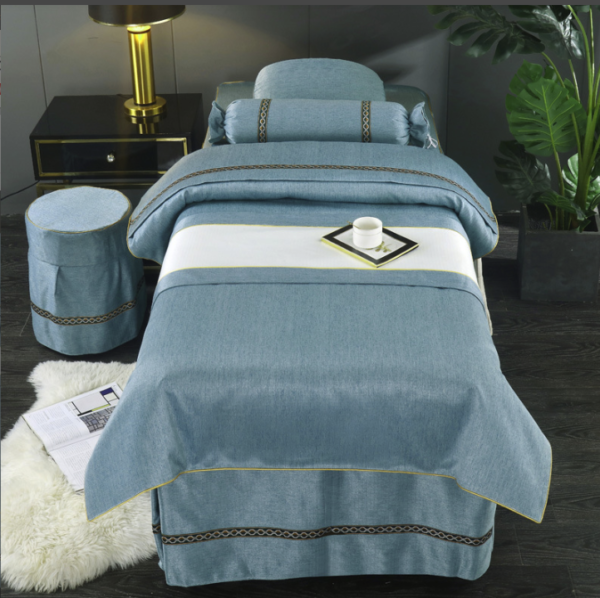 High-End Salon Massage Bed Cover Set - 4-Piece Cotton Linen - Image 4