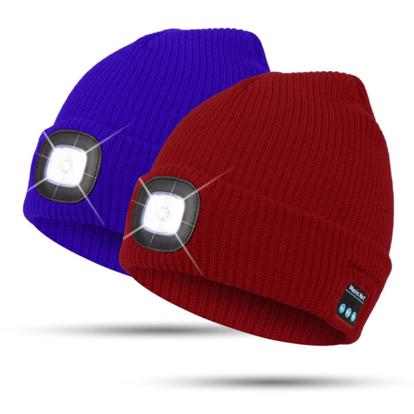 Bluetooth Beanie with LED Headlamp & Wireless Headphones
