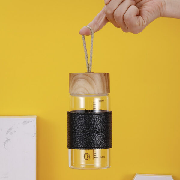 Cute Wood Grain Glass Water Bottle - Silicone Sleeve - Image 3