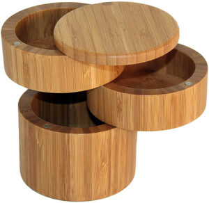 Bamboo 3-Tier Salt Box w/ Magnetic Swivel Lids