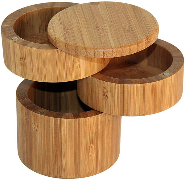Bamboo 3-Tier Salt Box w/ Magnetic Swivel Lids