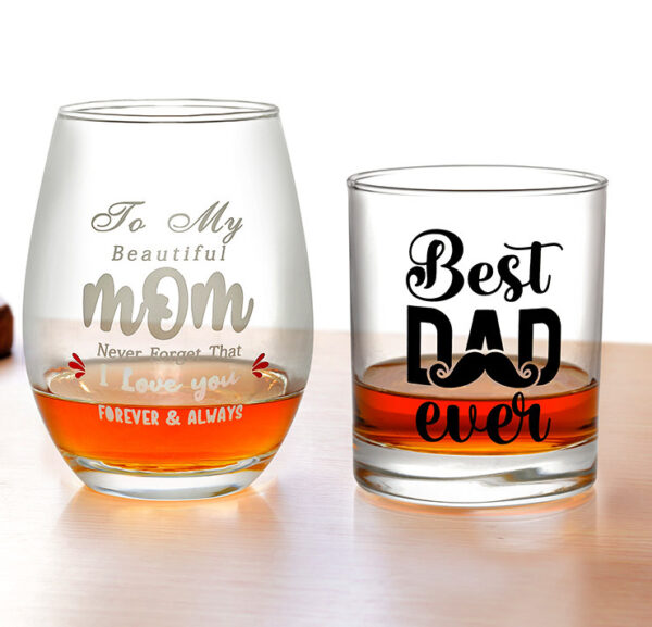 Crystal Engraved Stemless Wine Glass - Sandblasted Egg Cup - Image 2