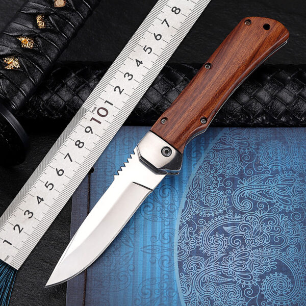 Handmade VG10 Damascus Folding Knife: Engraved, Pocket, Wooden Handle - Image 2