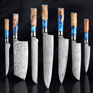 Damascus Steel Chef Knife: 67-Layer, Boning, Bread, Serrated, Resin Handle