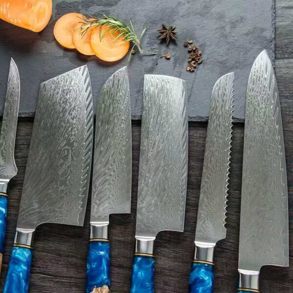 Damascus Steel Chef Knife: 67-Layer, Boning, Bread, Serrated, Resin Handle - Image 2