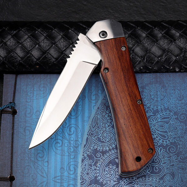 Handmade VG10 Damascus Folding Knife: Engraved, Pocket, Wooden Handle - Image 3