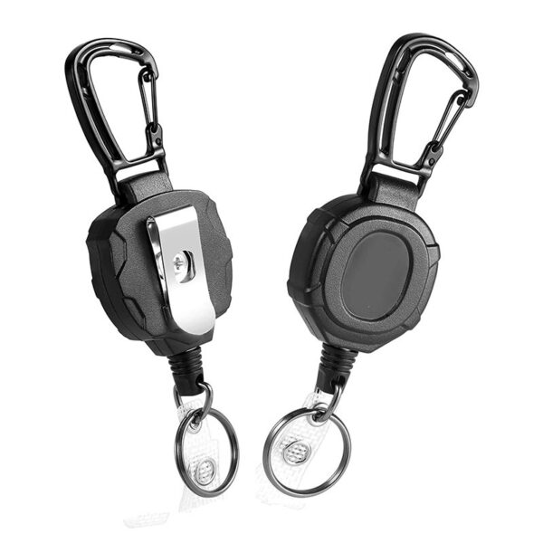 Black Plastic Keychain Reel: Multifunction, Retractable Cord, Carabiner Clip - Image 3