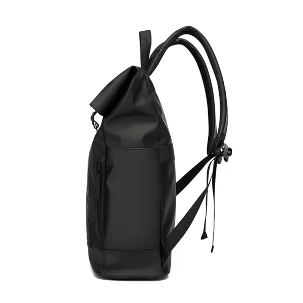Custom Waterproof PU Leather Roll Top Backpack - Men's Business Travel - Image 3