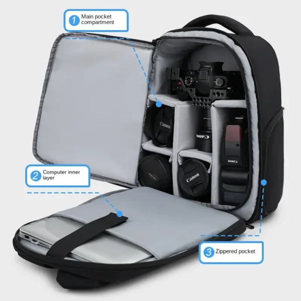 Pro Outdoor Waterproof Camera Backpack - Large Capacity - Image 4