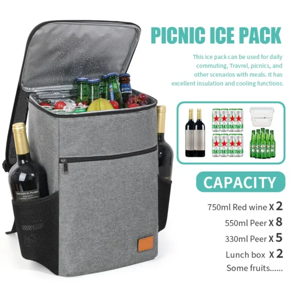 Insulated Waterproof Backpack - Large Capacity, Durable Ice Pack - Image 3