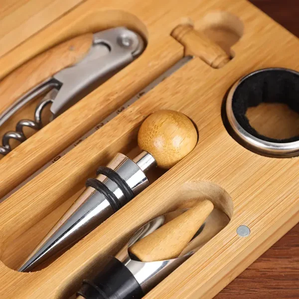 Bamboo Wine Opener & Stopper Kit - Popular Set - Image 4
