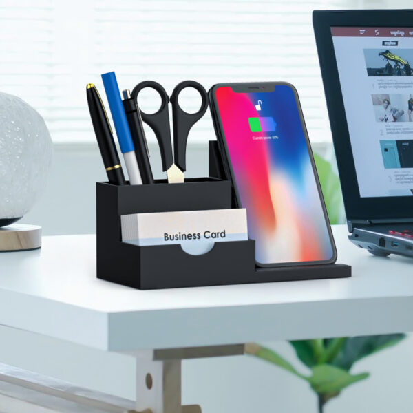 Fast Qi Wireless Charger with Desk Storage - Bulk Compatible - Image 3