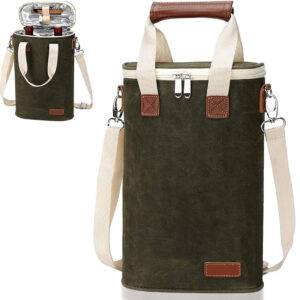 Custom Insulated Waxed Canvas 2-Bottle Wine Tote Bag