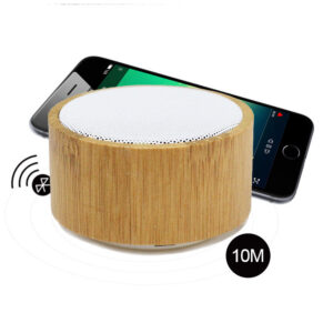 Mini Bluetooth Speaker - LED Light, Bamboo, Custom Logo